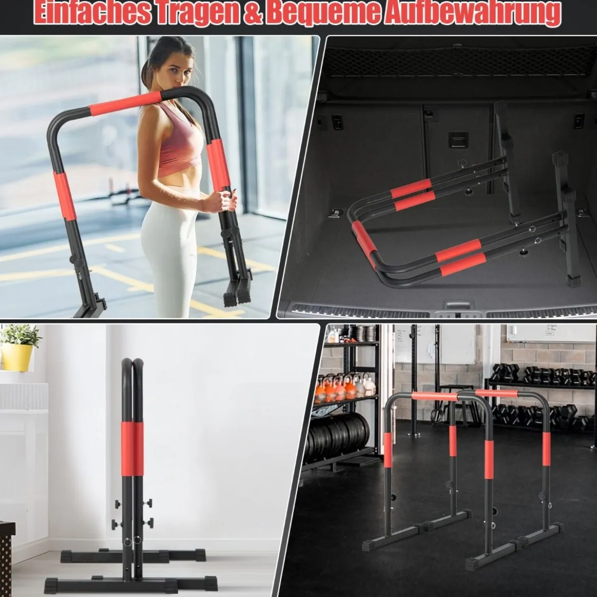 Robuste Dip-Stationen aus Stahl mit 3-stufig Verstellbarer Höhe & 2 Sicherheitsverbinder Schwarz
