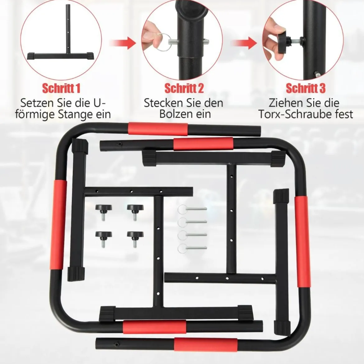 Robuste Dip-Stationen aus Stahl mit 3-stufig Verstellbarer Höhe & 2 Sicherheitsverbinder Schwarz