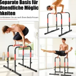 Robuste Dip-Stationen aus Stahl mit 3-stufig Verstellbarer Höhe & 2 Sicherheitsverbinder Schwarz