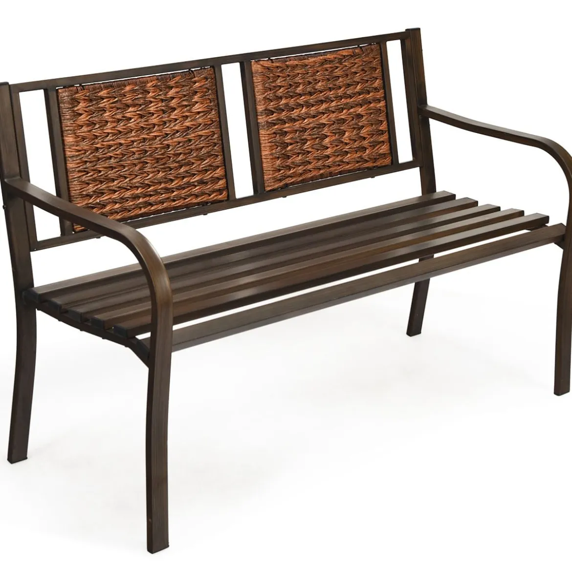 Robuste Parkbank Eisenbank aus Stahlrahmen Gartenbank 128 x 58 x 84 cm Bronze