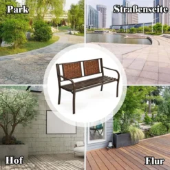 Robuste Parkbank Eisenbank aus Stahlrahmen Gartenbank 128 x 58 x 84 cm Bronze
