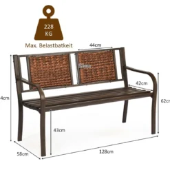 Robuste Parkbank Eisenbank aus Stahlrahmen Gartenbank 128 x 58 x 84 cm Bronze