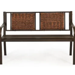 Robuste Parkbank Eisenbank aus Stahlrahmen Gartenbank 128 x 58 x 84 cm Bronze