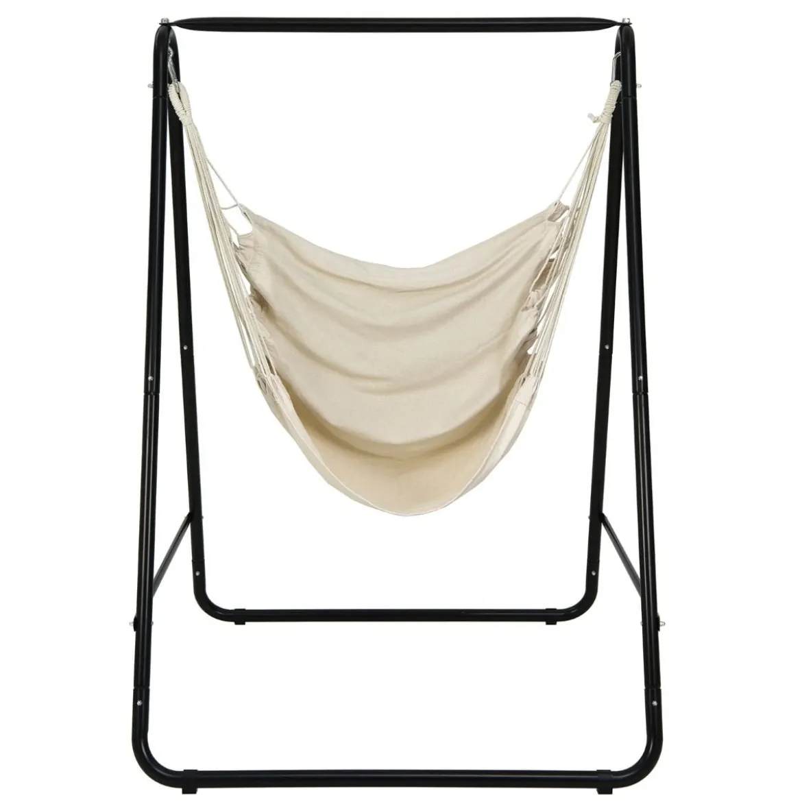 Robuster Stahl Hängeschaukel mit Ständer für drinnen und draußen 125 x 114 x 165 cm Beige