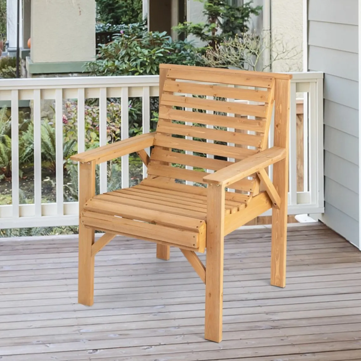 Robuster Tannenholzstuhl für den Außenbereich Terrassenstuhl für Garten 67 x 66 x 90 cm Natur