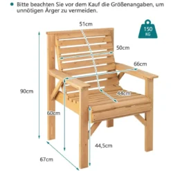 Robuster Tannenholzstuhl für den Außenbereich Terrassenstuhl für Garten 67 x 66 x 90 cm Natur