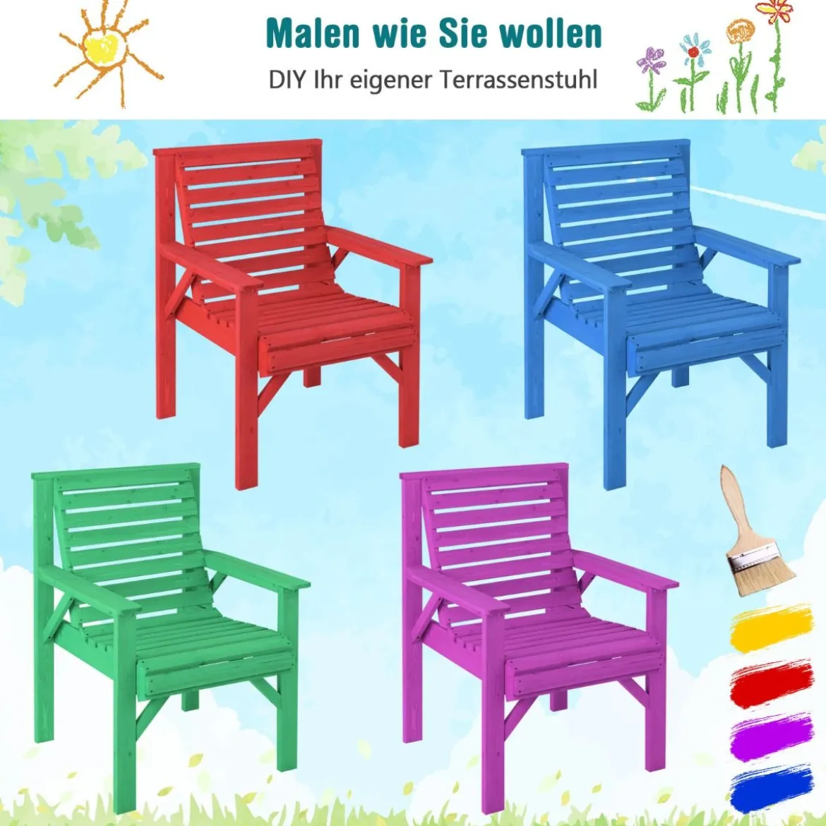 Robuster Tannenholzstuhl für den Außenbereich Terrassenstuhl für Garten 67 x 66 x 90 cm Natur
