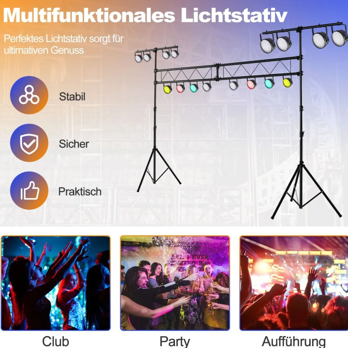 Robustes DJ-Lichtstativ aus Metall mit einstellbarer Höhe einziehbaren T-Stangen Stativständern Schwarz