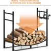 Robustes Kaminregal Brennholzregal mit abnehmbarem Anzündhalter 84 x 33 x 76 cm Schwarz