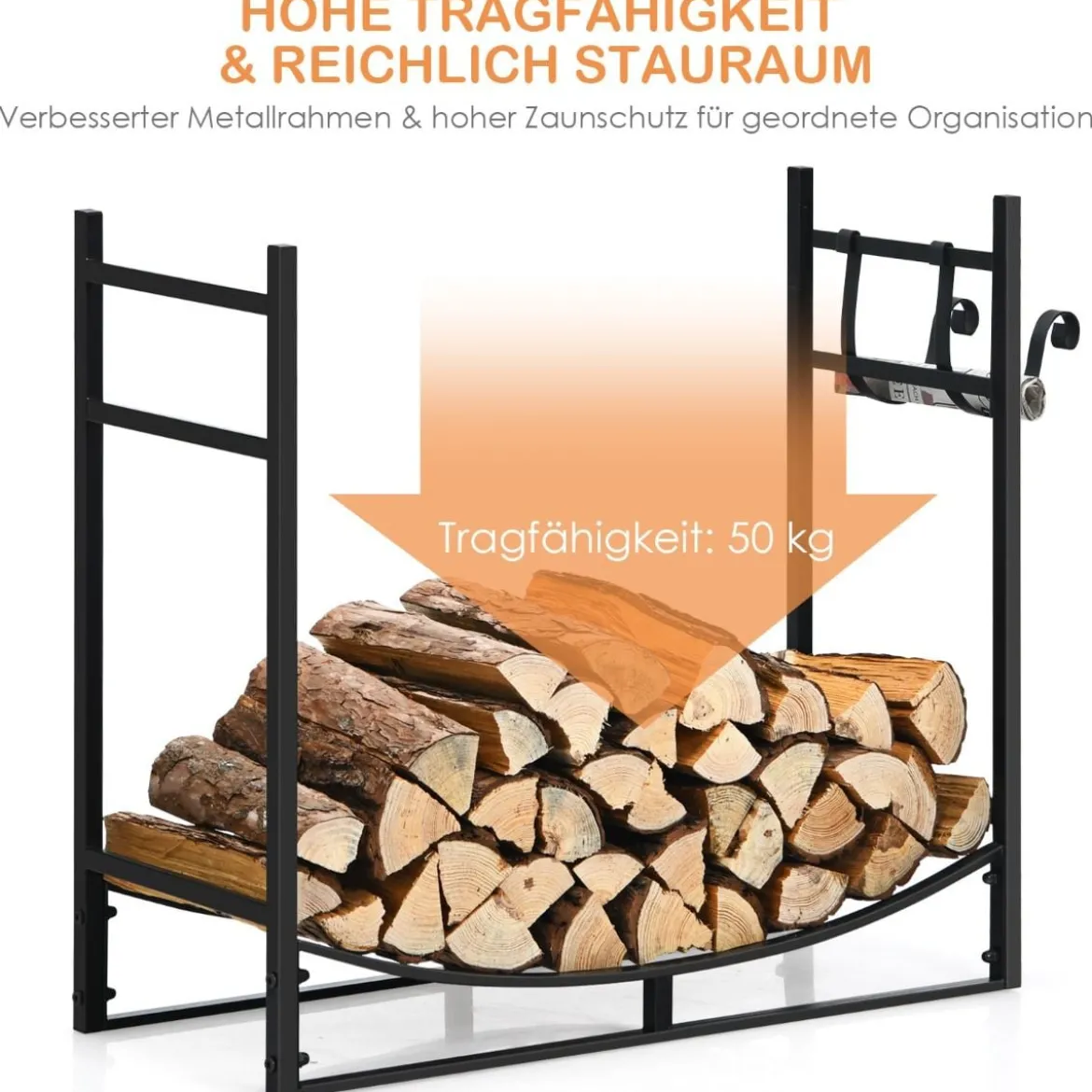 Robustes Kaminregal Brennholzregal mit abnehmbarem Anzündhalter 84 x 33 x 76 cm Schwarz