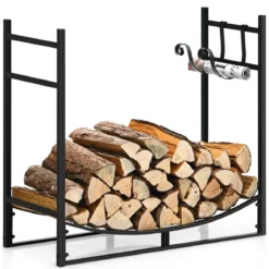 Robustes Kaminregal Brennholzregal mit abnehmbarem Anzündhalter 84 x 33 x 76 cm Schwarz