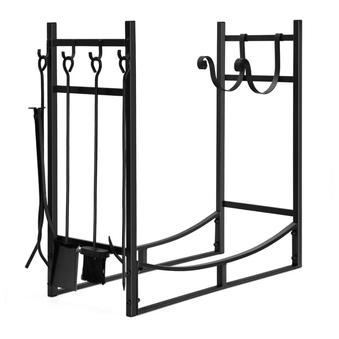 Robustes Metall-Brennholzgestell & Werkzeugset Brennholzhalter mit Schaufel 76x33x76cm Schwarz