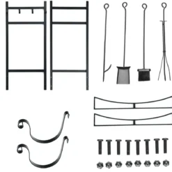 Robustes Metall-Brennholzgestell & Werkzeugset Brennholzhalter mit Schaufel 76x33x76cm Schwarz