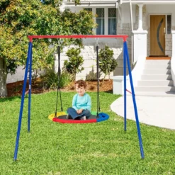Robustes Metall-Schaukelgestell A-Rahmen Gartenschaukel Gestell 194 x 184 x 180 cm Rot + Blau