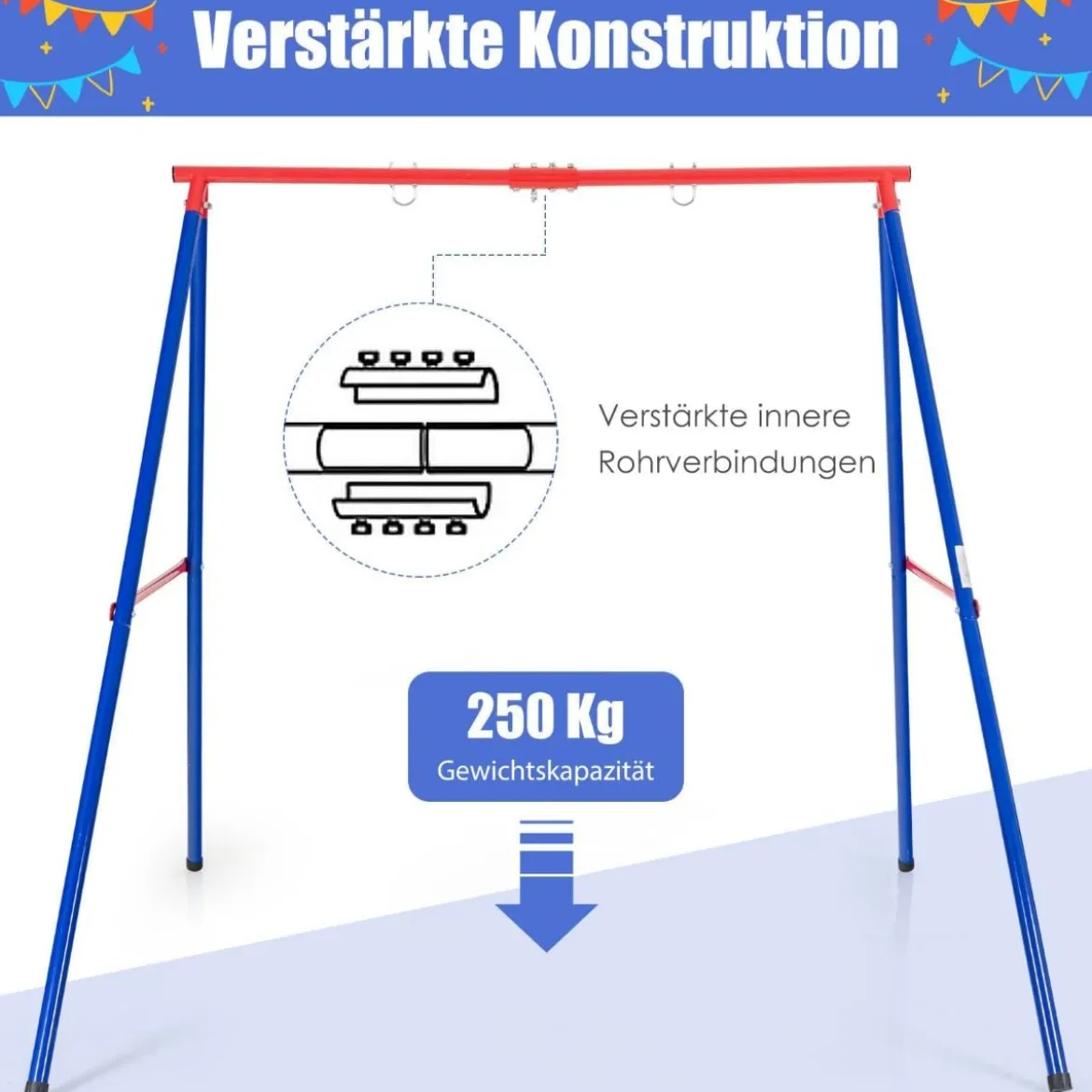 Robustes Metall-Schaukelgestell A-Rahmen Gartenschaukel Gestell 194 x 184 x 180 cm Rot + Blau