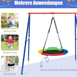 Robustes Metall-Schaukelgestell A-Rahmen Gartenschaukel Gestell 194 x 184 x 180 cm Rot + Blau