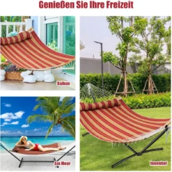 Robuste Tragbare Outdoor Hängematte mit abnehmbarem Kissen für den Innen- und Außenbereich Rot