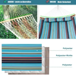 Robuste Tragbare Outdoor Hängematte mit abnehmbarem Kissen für den Innen- und Außenbereich Blau