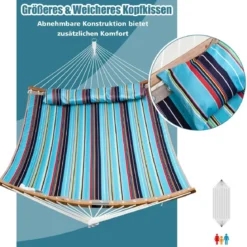 Robuste Tragbare Outdoor Hängematte mit abnehmbarem Kissen für den Innen- und Außenbereich Blau