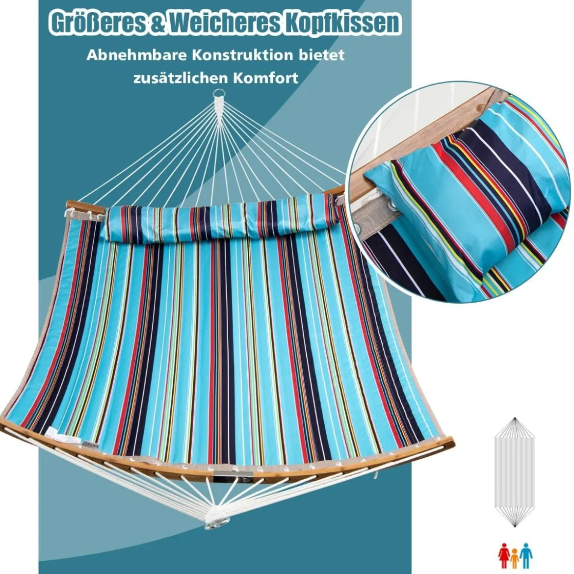 Robuste Tragbare Outdoor Hängematte mit abnehmbarem Kissen für den Innen- und Außenbereich Blau