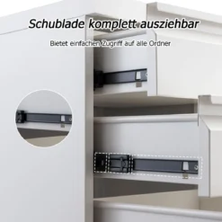 Rollcontainer abschließbarer Büroschrank Aktenschrank mit Kippschutz Bürocontainer mit 3 Schubladen Weiß