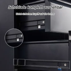 Rollcontainer abschließbarer Büroschrank Aktenschrank mit Kippschutz Bürocontainer mit 3 Schubladen Schwarz