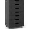 Rollcontainer mit 7 Schubladen mobiler Aktenschrank mit Rädern Bürocontainer Schubladenschrank Schwarz