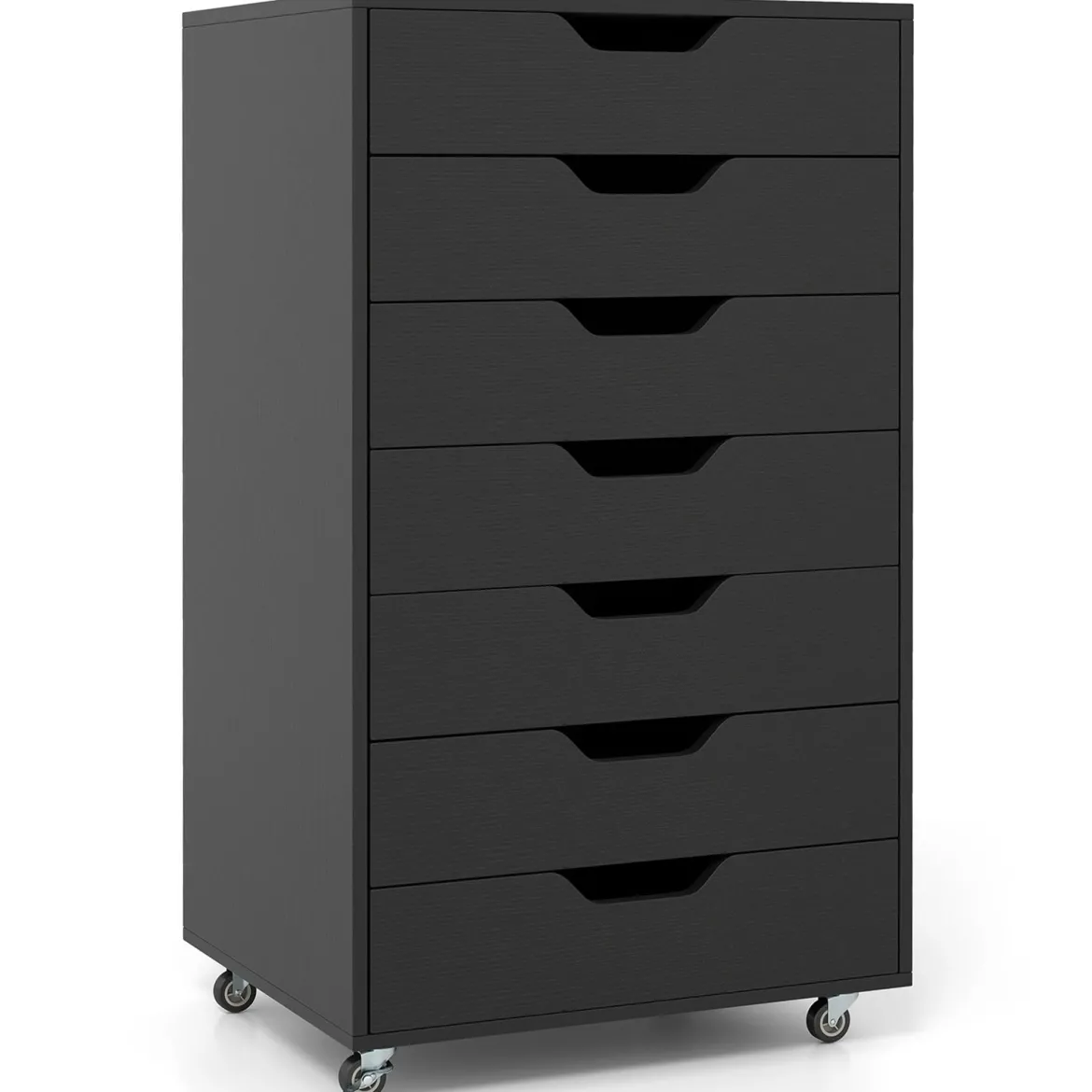 Rollcontainer mit 7 Schubladen mobiler Aktenschrank mit Rädern Bürocontainer Schubladenschrank Schwarz