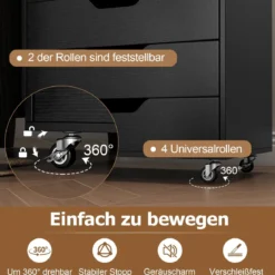 Rollcontainer mit 7 Schubladen mobiler Aktenschrank mit Rädern Bürocontainer Schubladenschrank Schwarz