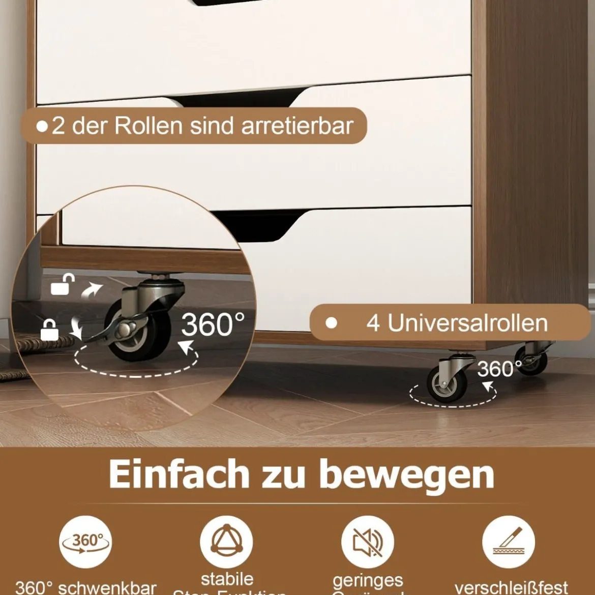 Rollcontainer mit 7 Schubladen mobiler Aktenschrank mit Rädern Bürocontainer Natur