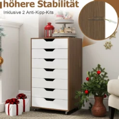Rollcontainer mit 7 Schubladen mobiler Aktenschrank mit Rädern Bürocontainer Natur