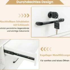 Rollcontainer mit 4 Schubladen mobiler Aktenschrank abschließbar mit verstellbarem Regal & offenen Fächern Weiß