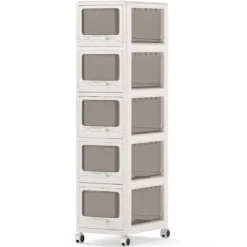Rollcontainer mit 5 Schubladen Kunststoff Aufbewahrungswagen mit PU-Rollen 42 x 28 x 112,5 cm Weiß