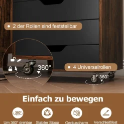 Rollcontainer mit 7 Schubladen mobiler Aktenschrank mit Rädern Bürocontainer Rustikales Braun
