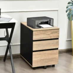 Rollcontainer mit 3 Schubladen Büroschrank für Dokumente und Briefe mit Rädern Natur