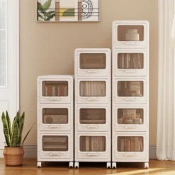 Rollcontainer mit 4 Schubladen Kunststoff Aufbewahrungswagen mit PU-Rollen 42 x 28 x 91,5 cm Weiß