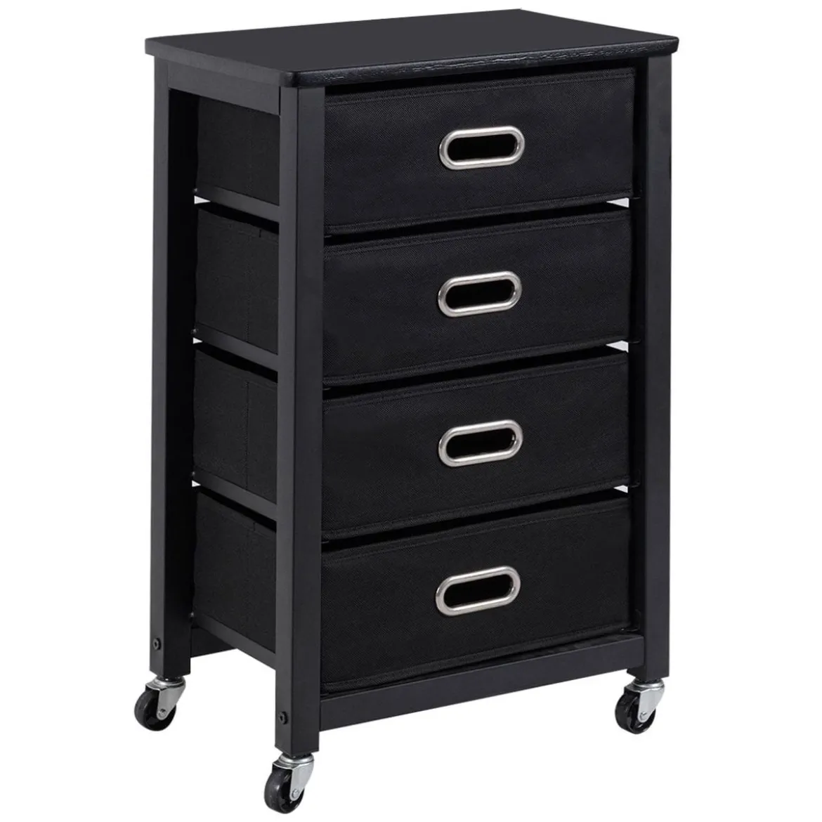 Rollcontainer Mobiler-Aktenschrank mit 4 Herausnehmbaren Stoffschubladen 43 × 28 × 68,5 cm Schwarz