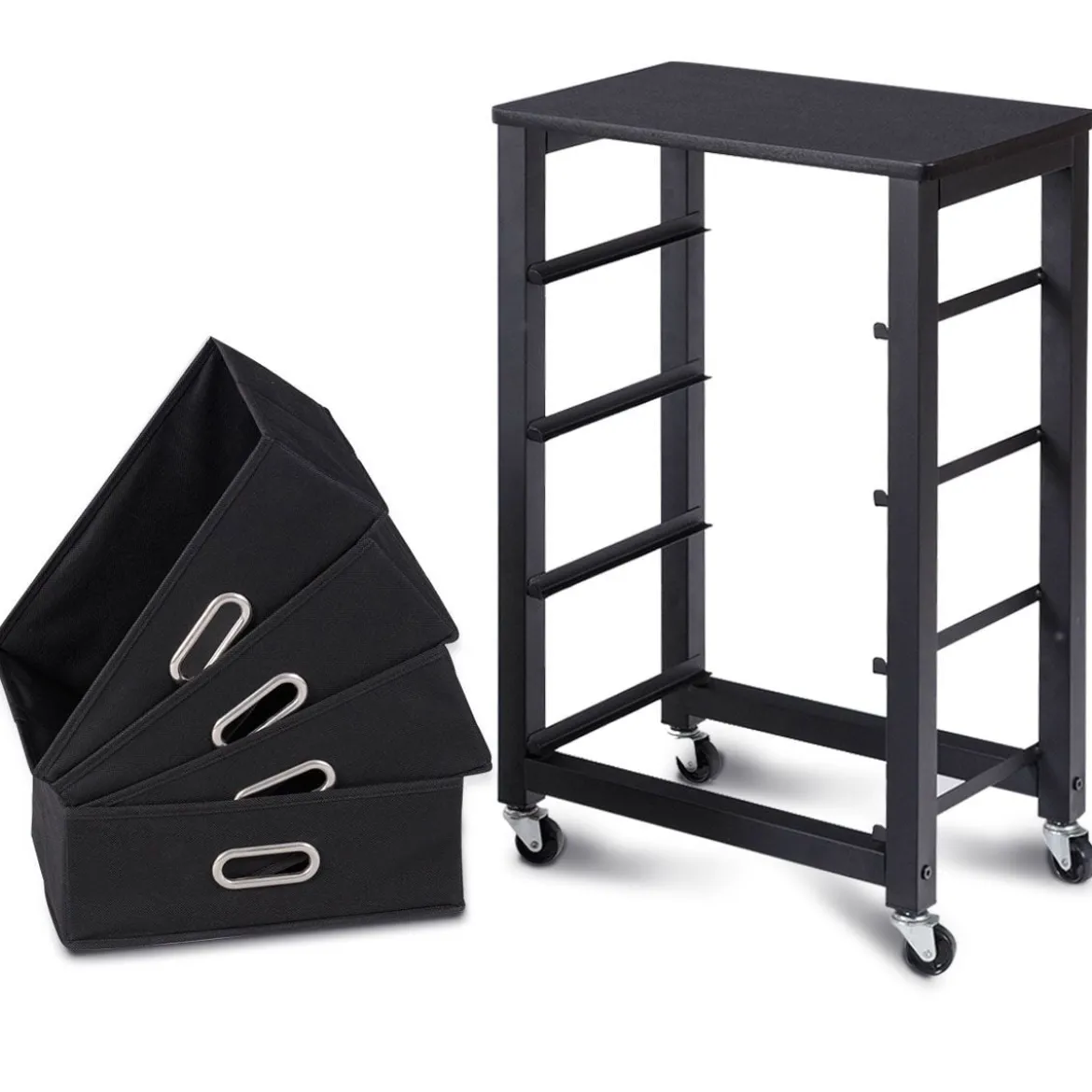 Rollcontainer Mobiler-Aktenschrank mit 4 Herausnehmbaren Stoffschubladen 43 × 28 × 68,5 cm Schwarz