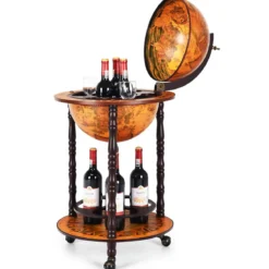 Rollender Globus-Weinständer Globus Bar auf Rollen für Wein 47 x 47 x 90 cm Braun