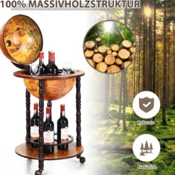 Rollender Globus-Weinständer Globus Bar auf Rollen für Wein 47 x 47 x 90 cm Braun