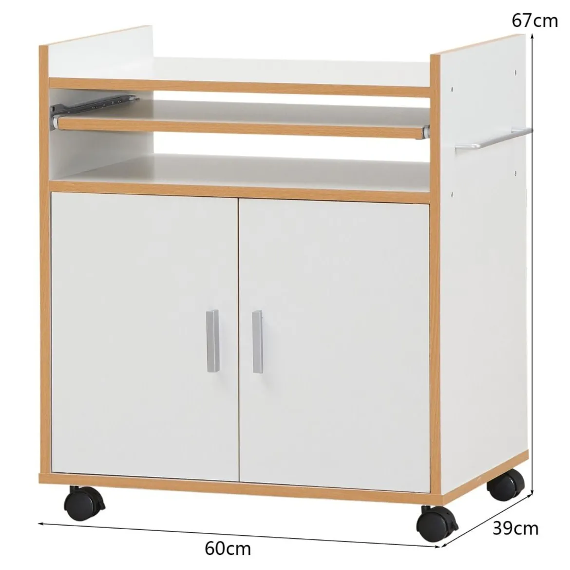 Rollender Küchenwagen Küchentrolley mit Schrank 3 Regalen und Handtuchhalter Weiß