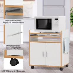 Rollender Küchenwagen Küchentrolley mit Schrank 3 Regalen und Handtuchhalter Weiß