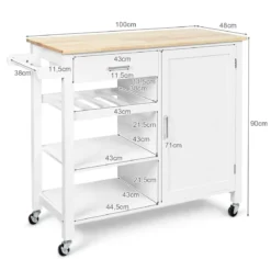 Rollender Küchenwagen Mobile Kücheninsel mit Schublade 100 x 48 x 90 cm Weiß