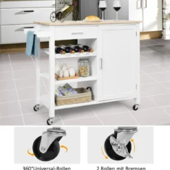 Rollender Küchenwagen Mobile Kücheninsel mit Schublade 100 x 48 x 90 cm Weiß