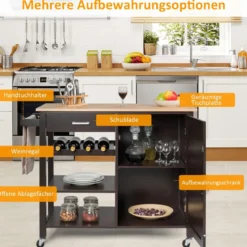 Rollender Küchenwagen Mobile Kücheninsel mit Schublade 100 x 48 x 90 cm Braun
