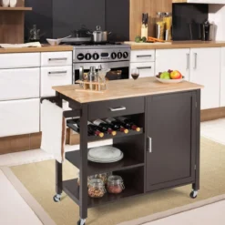 Rollender Küchenwagen Mobile Kücheninsel mit Schublade 100 x 48 x 90 cm Braun