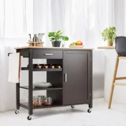 Rollender Küchenwagen Mobile Kücheninsel mit Schublade 100 x 48 x 90 cm Braun