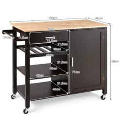 Rollender Küchenwagen Mobile Kücheninsel mit Schublade 100 x 48 x 90 cm Braun