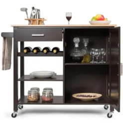Rollender Küchenwagen Mobile Kücheninsel mit Schublade 100 x 48 x 90 cm Braun