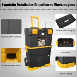Rollender stapelbarer Werkzeugkasten robuster mobiler Werkzeugkasten mit abnehmbarer Aufbewahrungstruhe